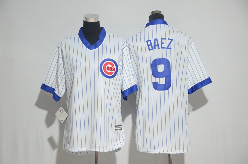 Womens 2017 MLB Chicago Cubs #9 Baez White stripe Jerseys